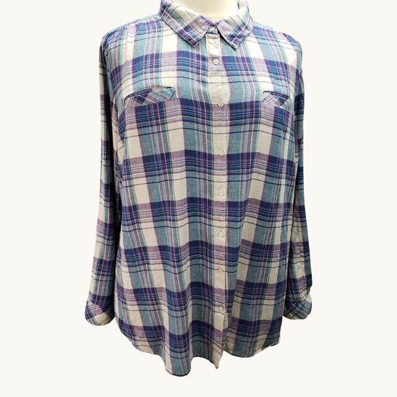Relativity Dresses & Skirts - Relativity Plaid Shirt Womens SZ 3X NWT Long Sleeve Button Down Top Lightweight
